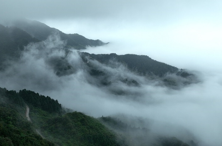 雨中西晃山 云雾缭绕如仙境